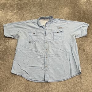 Columbia PFG Omni Shade Bahama Shirt Mens XL Blue Button Down Short Sleeve Fish